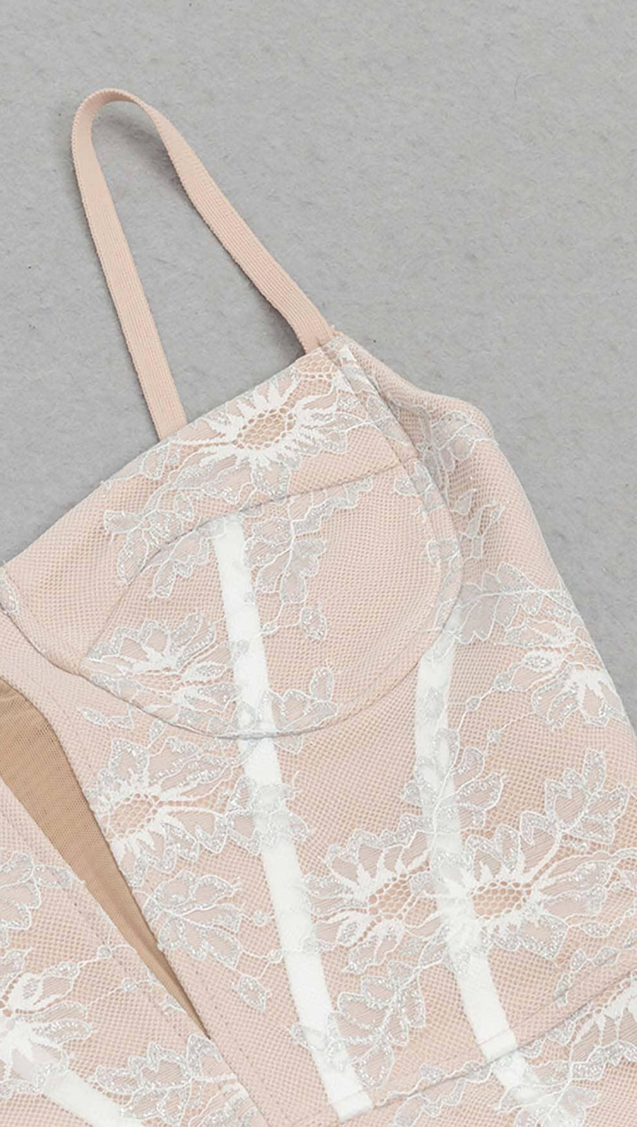 RUFFLE CORSET SPLIT MIDI DRESS IN LIGHT TAN