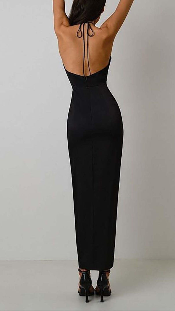 AIIZIE RUFFLE FLOWER-EMBELLISHED MIDI DRESS IN BLACK - product image