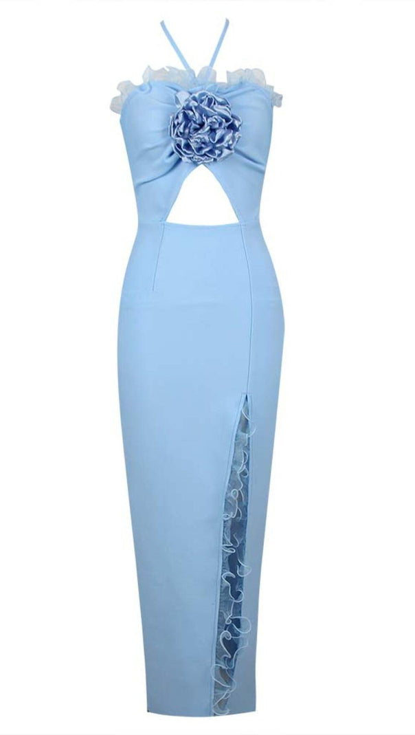 AIIZIE RUFFLE FLOWER-EMBELLISHED MIDI DRESS IN BLUE - product image