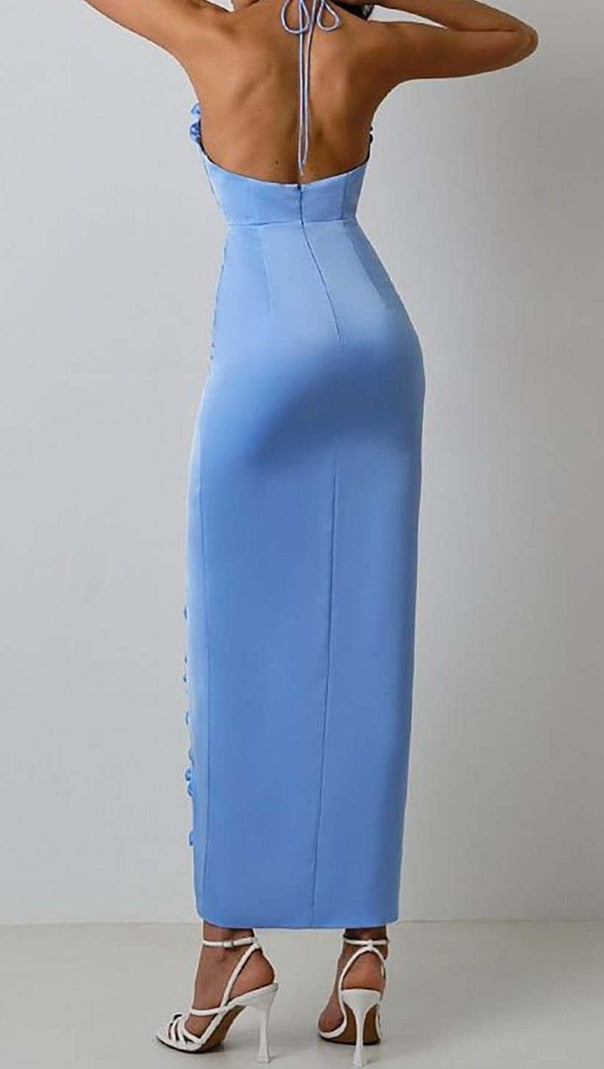 AIIZIE RUFFLE FLOWER-EMBELLISHED MIDI DRESS IN BLUE - product image