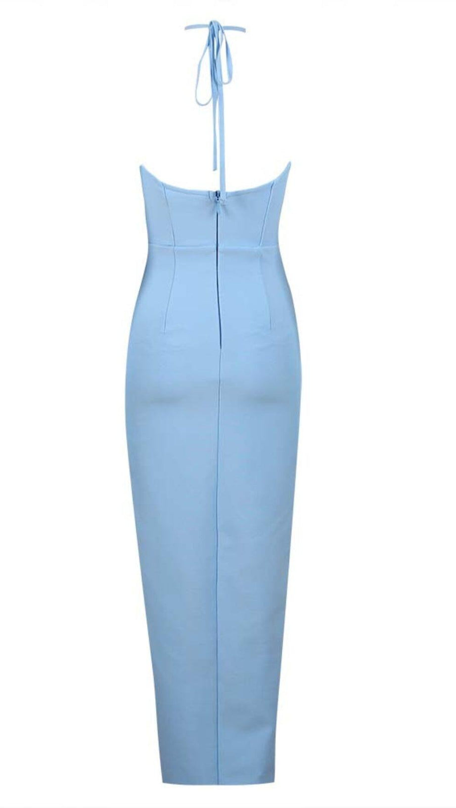 RUFFLE FLOWER-EMBELLISHED MIDI DRESS IN BLUE