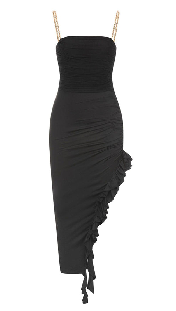 AIIZIE RUFFLE HIGH-LOW DRESS IN BLACK - product image