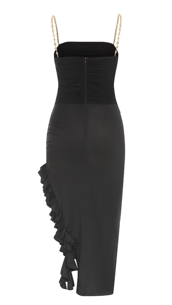 AIIZIE RUFFLE HIGH-LOW DRESS IN BLACK - product image
