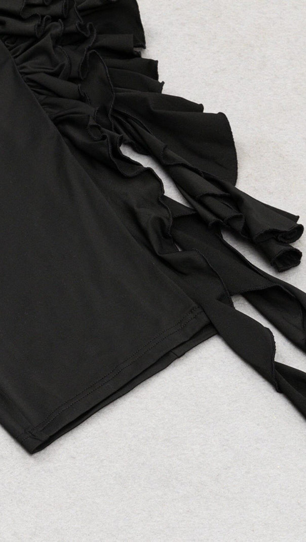 AIIZIE RUFFLE HIGH-LOW DRESS IN BLACK - product image