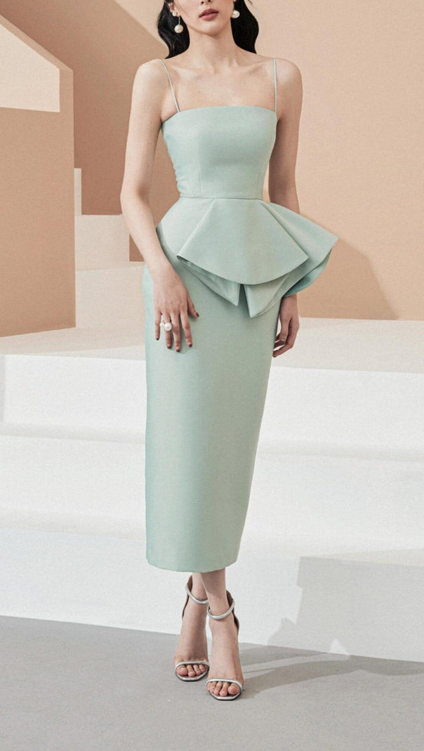 AIIZIE RUFFLE HIP WRAP MIDI DRESS IN MINT GREEN - product image