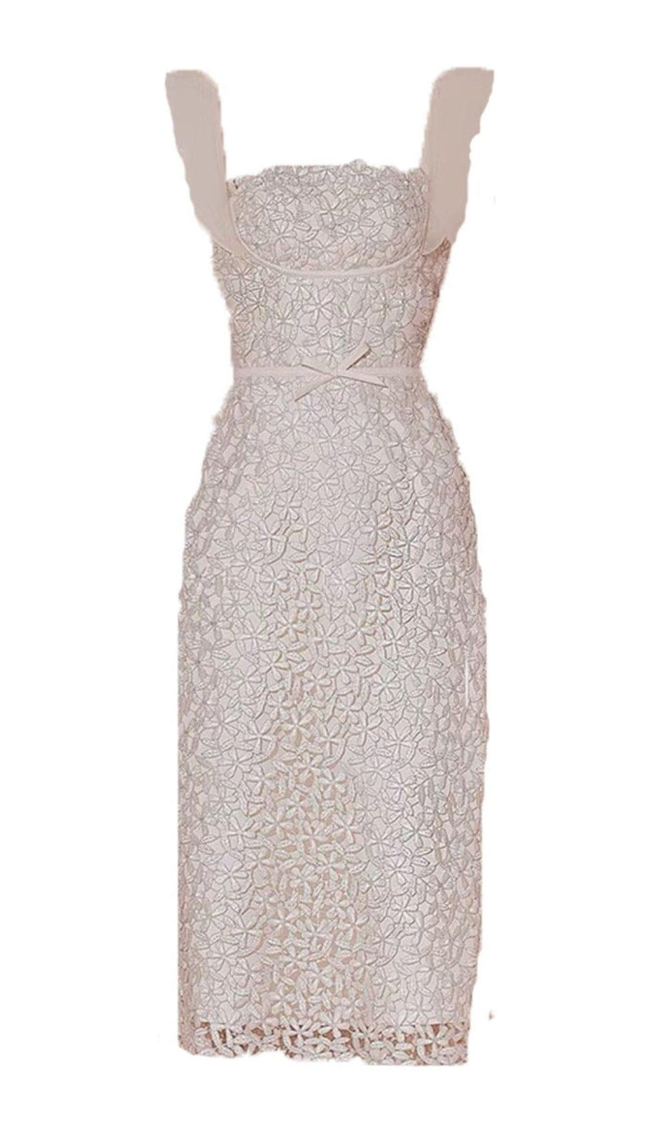RUFFLE LACE MIDI DRESS IN WHITE