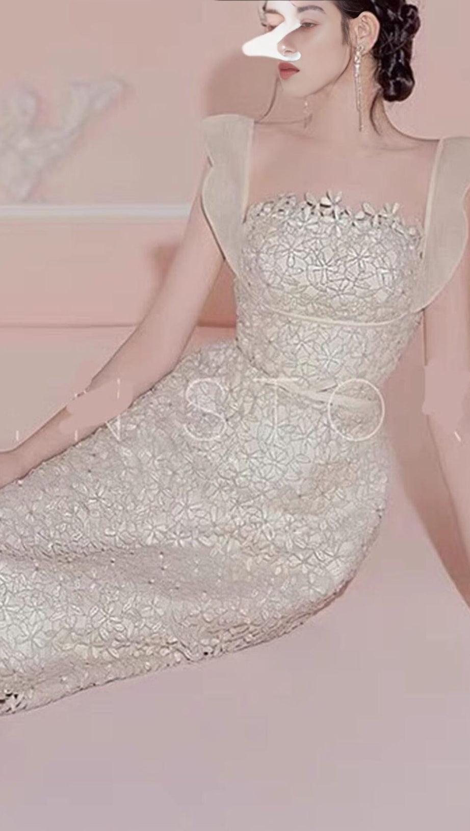 RUFFLE LACE MIDI DRESS IN WHITE