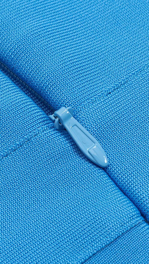 ABITO MIDI MONOSPALLA CON VOLANT BLU