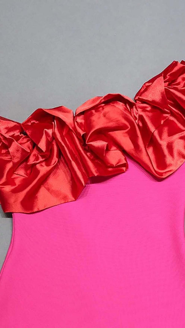 AIIZIE RUFFLE ONE SHOULDER MINI BODYCON DRESS IN RED - product image