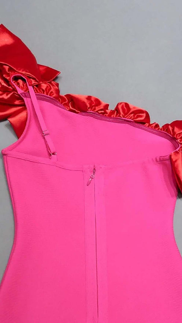 AIIZIE RUFFLE ONE SHOULDER MINI BODYCON DRESS IN RED - product image