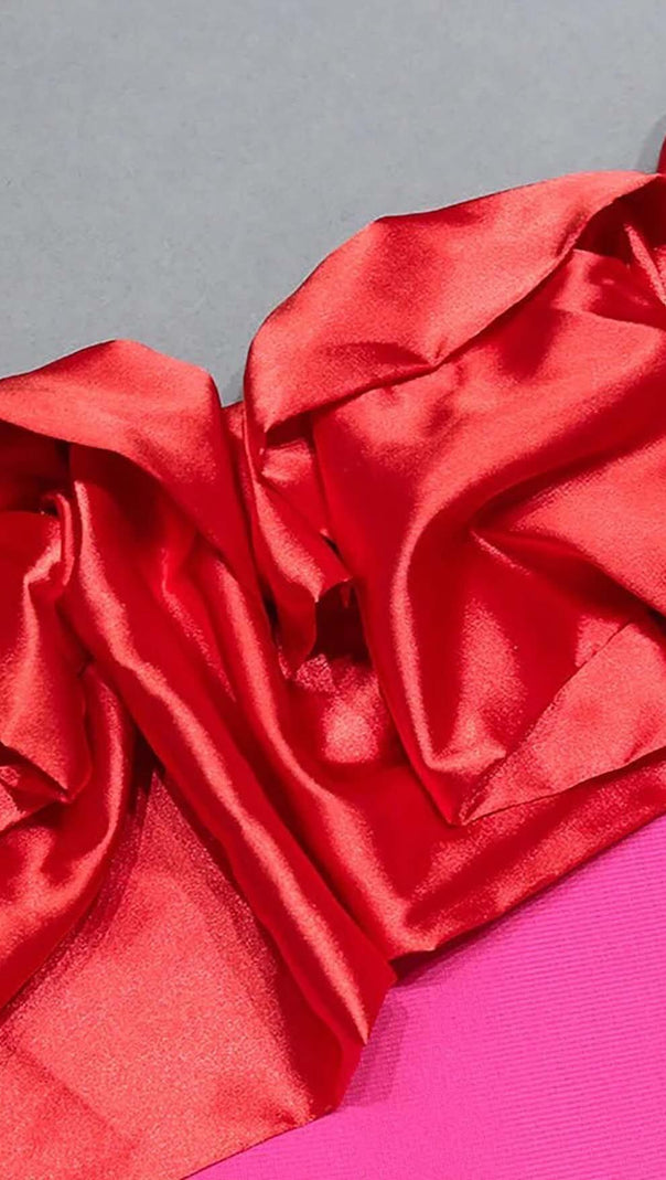 AIIZIE RUFFLE ONE SHOULDER MINI BODYCON DRESS IN RED - product image