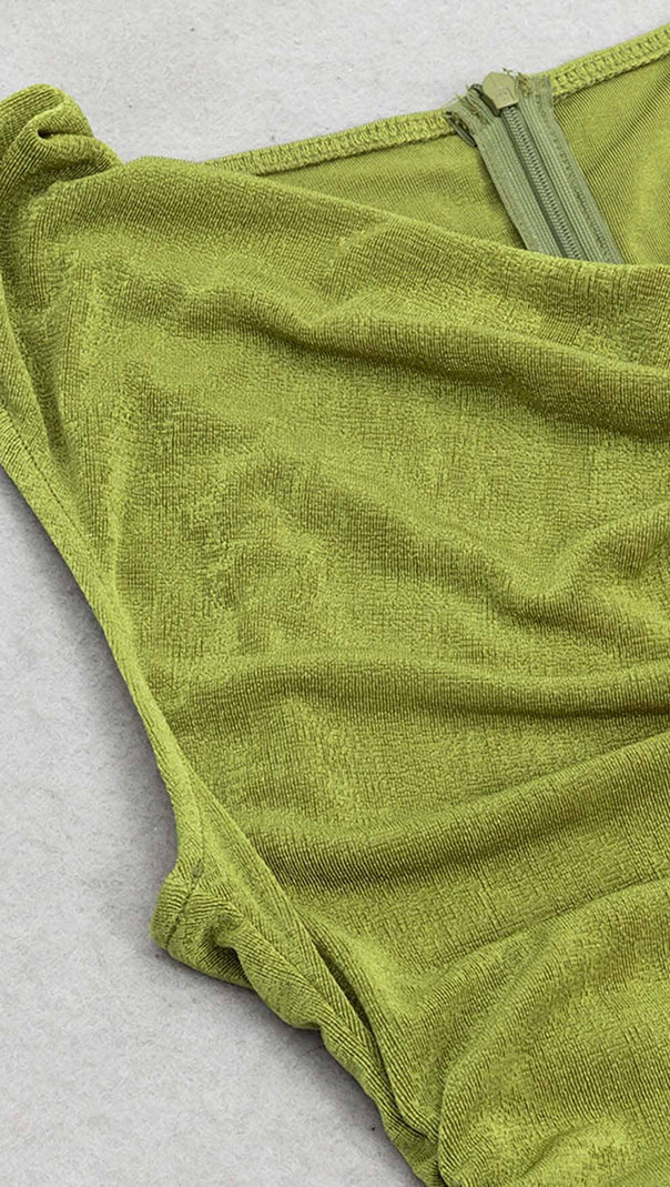 AIIZIE RUFFLE SLIT MIDI DRESS IN DARK CHARTREUSE - product image