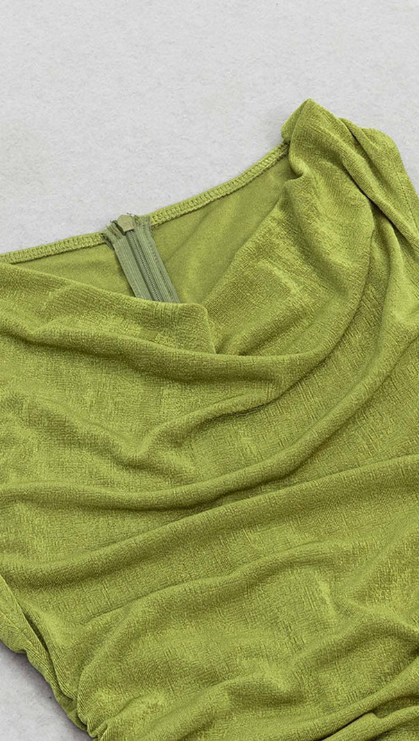 AIIZIE RUFFLE SLIT MIDI DRESS IN DARK CHARTREUSE - product image