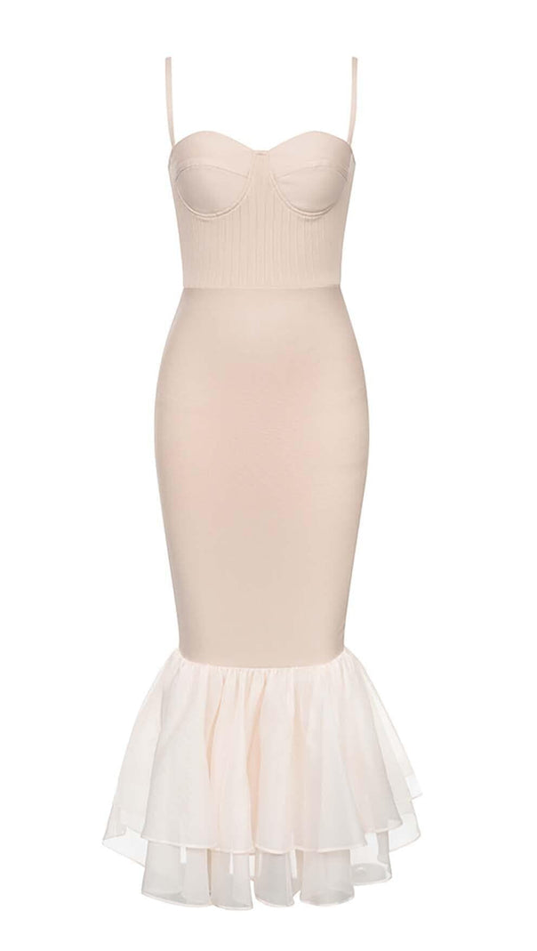 AIIZIE RUFFLE STRAPPY MIDI DRESS IN BEIGE - product image