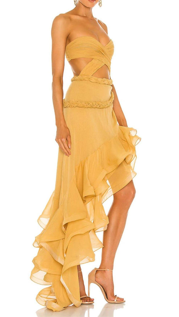 AIIZIE RUFFLE THIGH SLIT MAXI DRESS IN LIGHT ORANGE - product image