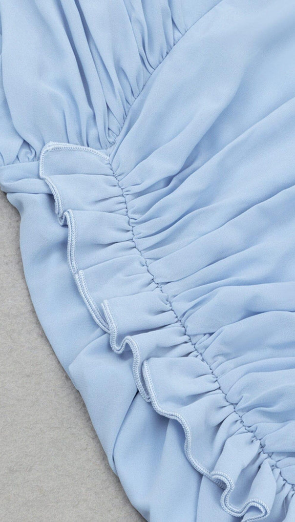 AIIZIE RUFFLE V-NECK MIDI DRESS IN TRANQUIL OCEAN - product image