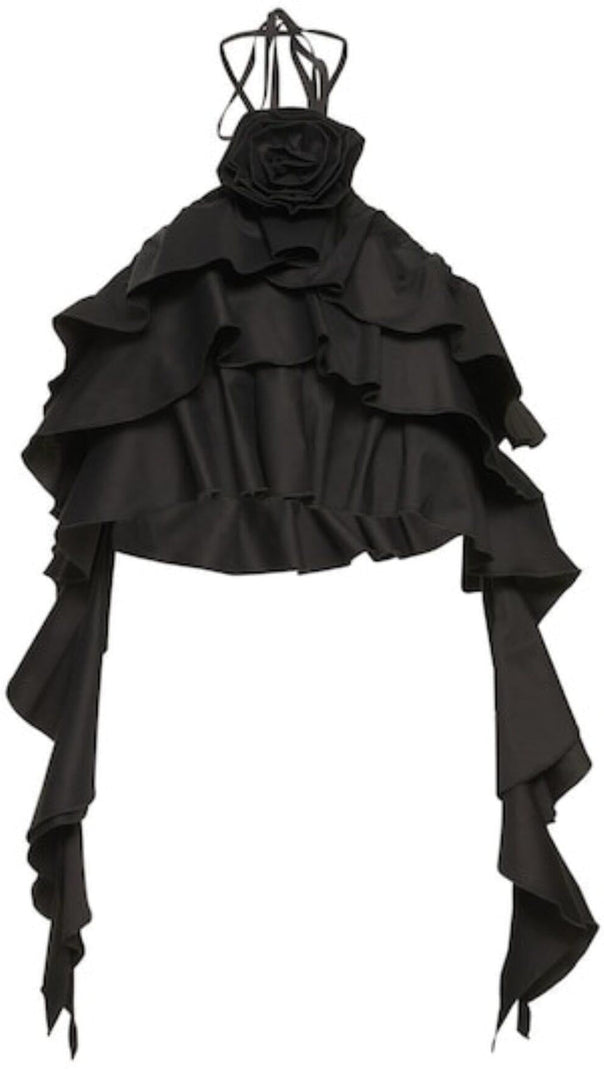 AIIZIE RUFFLE-DETAIL HALTER CROP TOP IN BLACK - product image