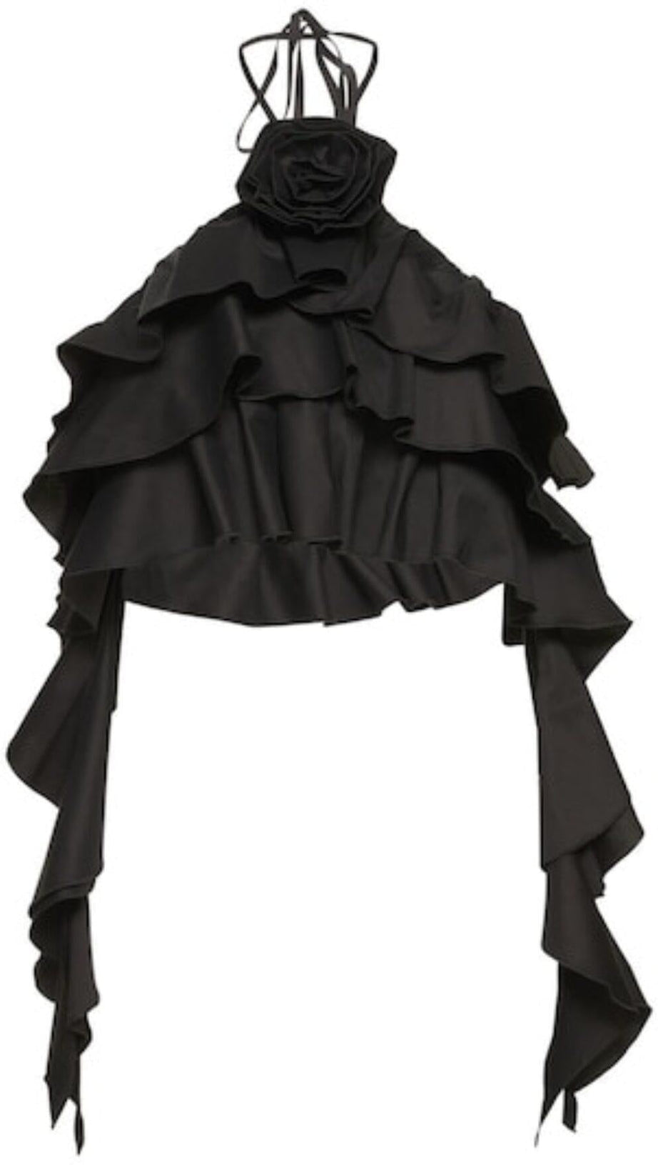 RUFFLE-DETAIL HALTER CROP TOP IN BLACK