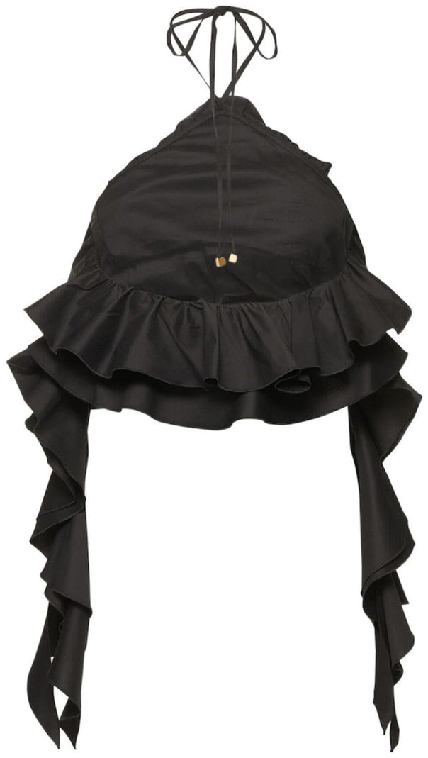 AIIZIE RUFFLE-DETAIL HALTER CROP TOP IN BLACK - product image