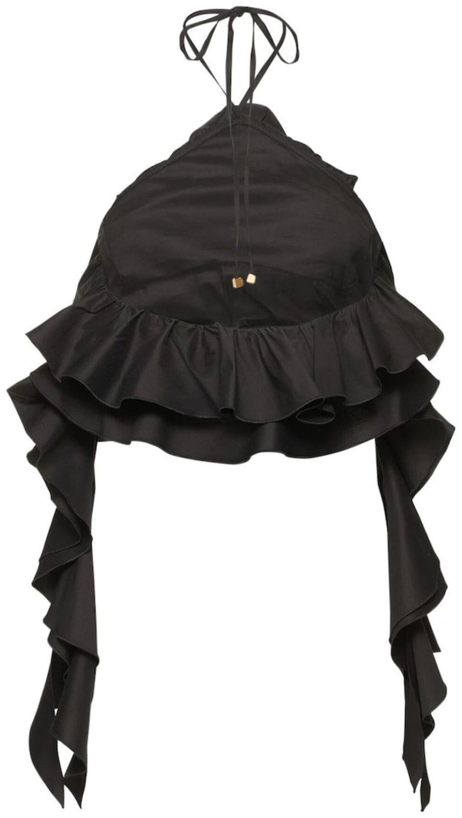 RUFFLE-DETAIL HALTER CROP TOP IN BLACK
