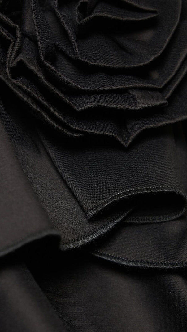 AIIZIE RUFFLE-DETAIL HALTER CROP TOP IN BLACK - product image