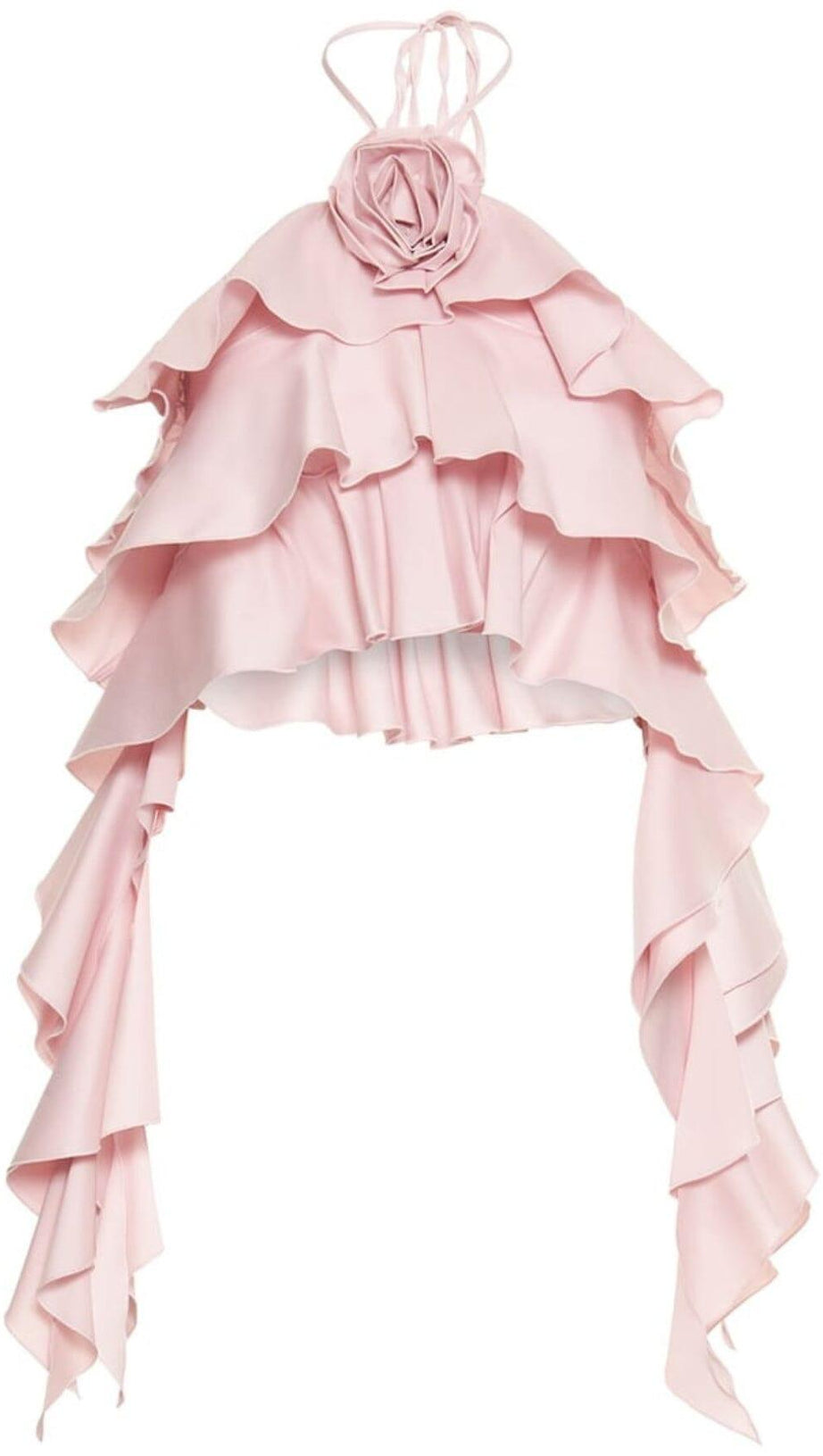 RUFFLE-DETAIL HALTER CROP TOP IN PINK