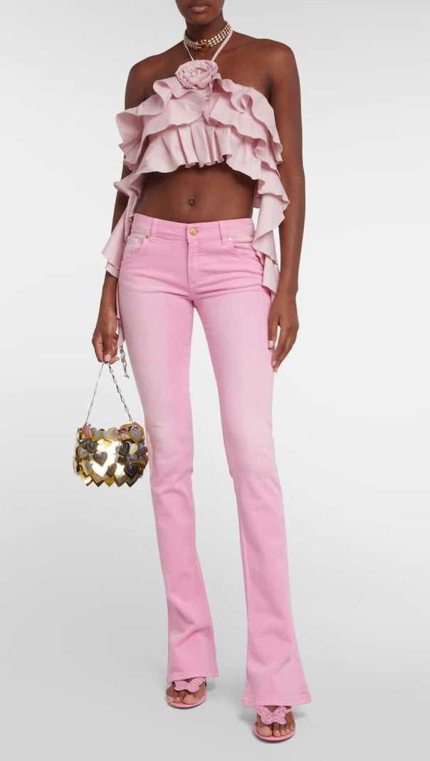 AIIZIE RUFFLE-DETAIL HALTER CROP TOP IN PINK - product image