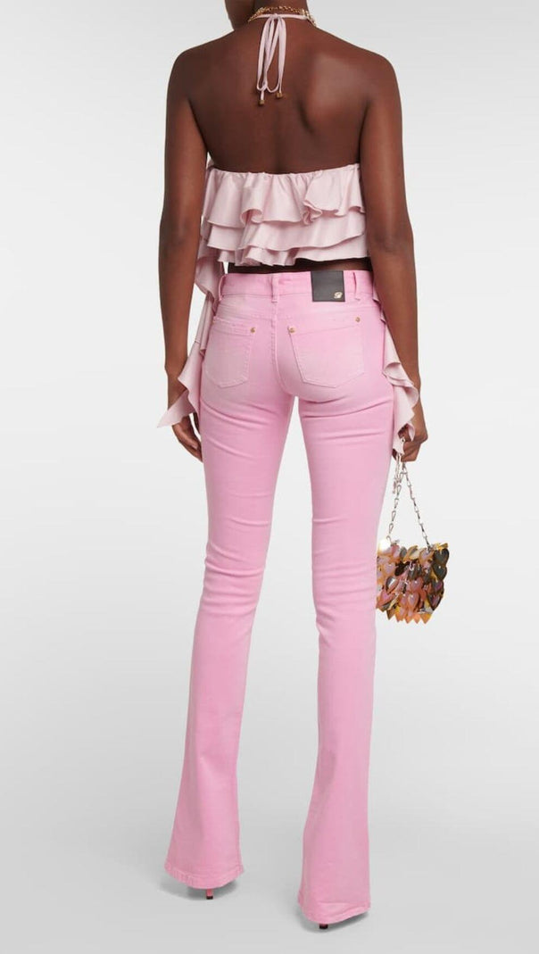 AIIZIE RUFFLE-DETAIL HALTER CROP TOP IN PINK - product image