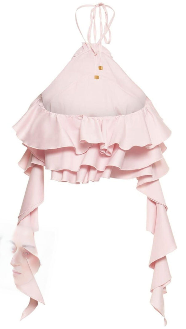 AIIZIE RUFFLE-DETAIL HALTER CROP TOP IN PINK - product image