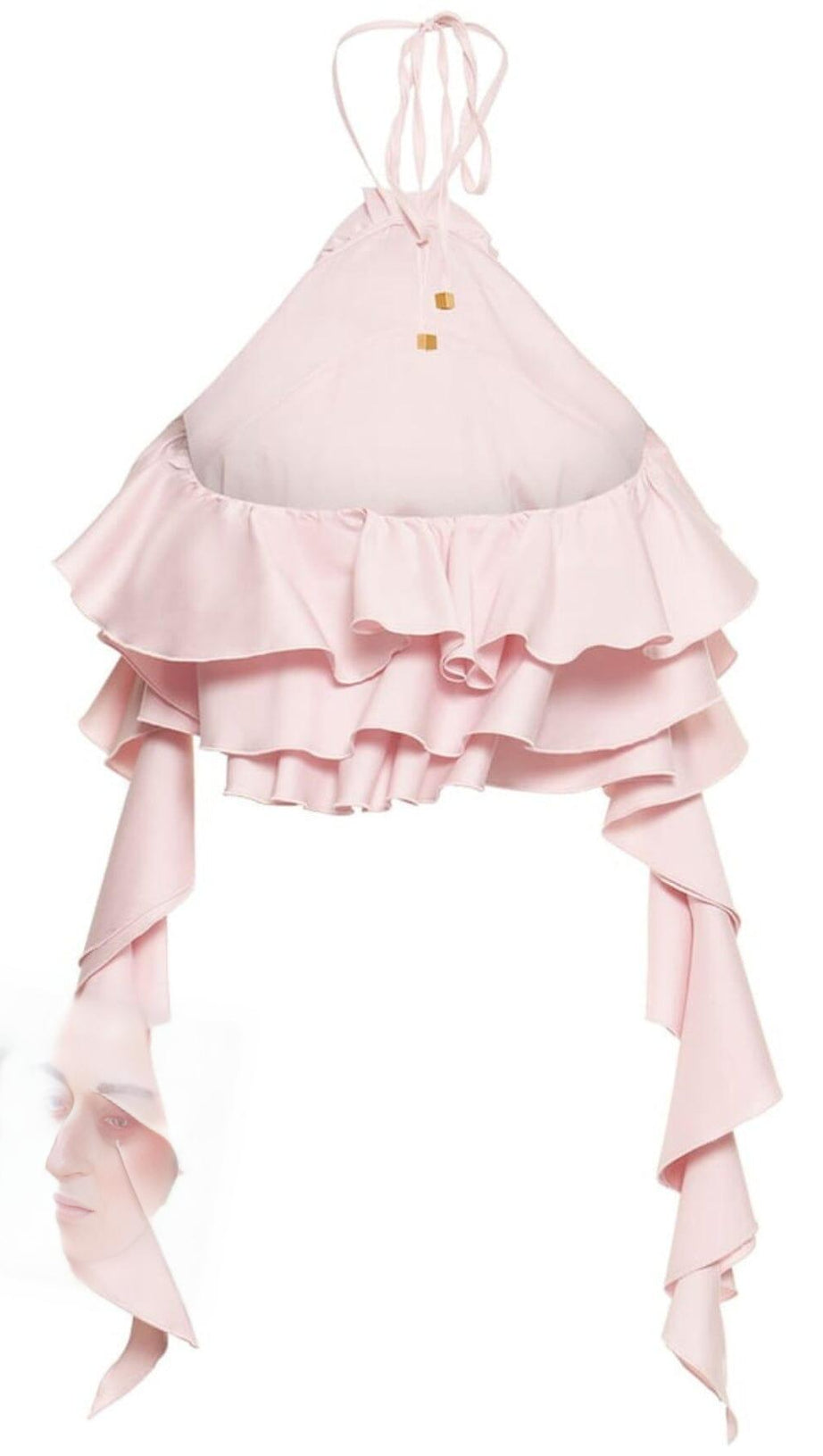 RUFFLE-DETAIL HALTER CROP TOP IN PINK