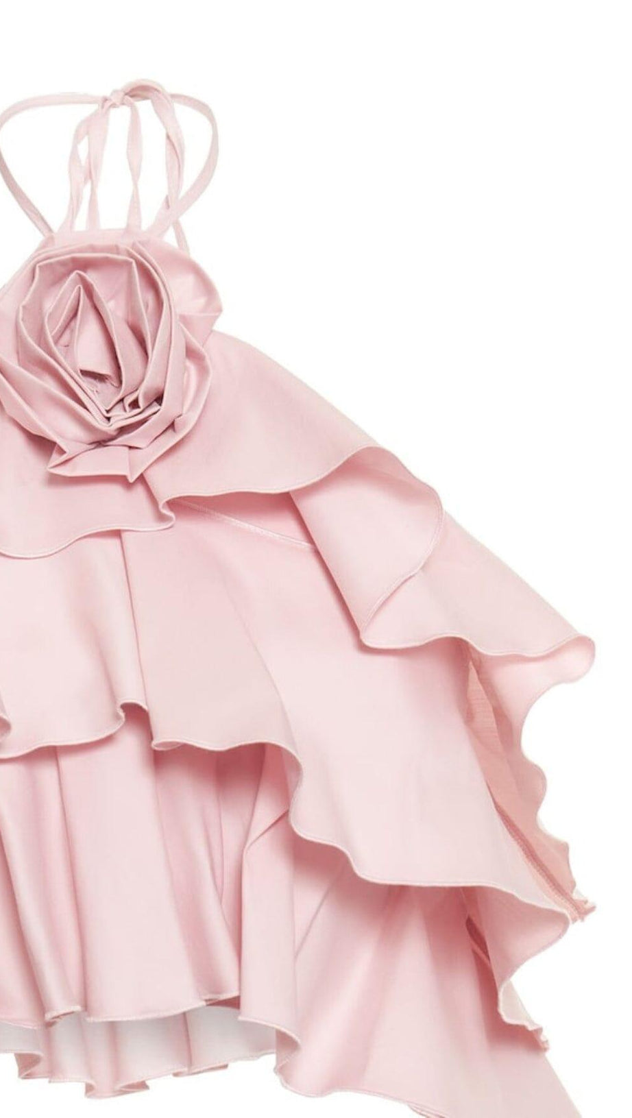 RUFFLE-DETAIL HALTER CROP TOP IN PINK