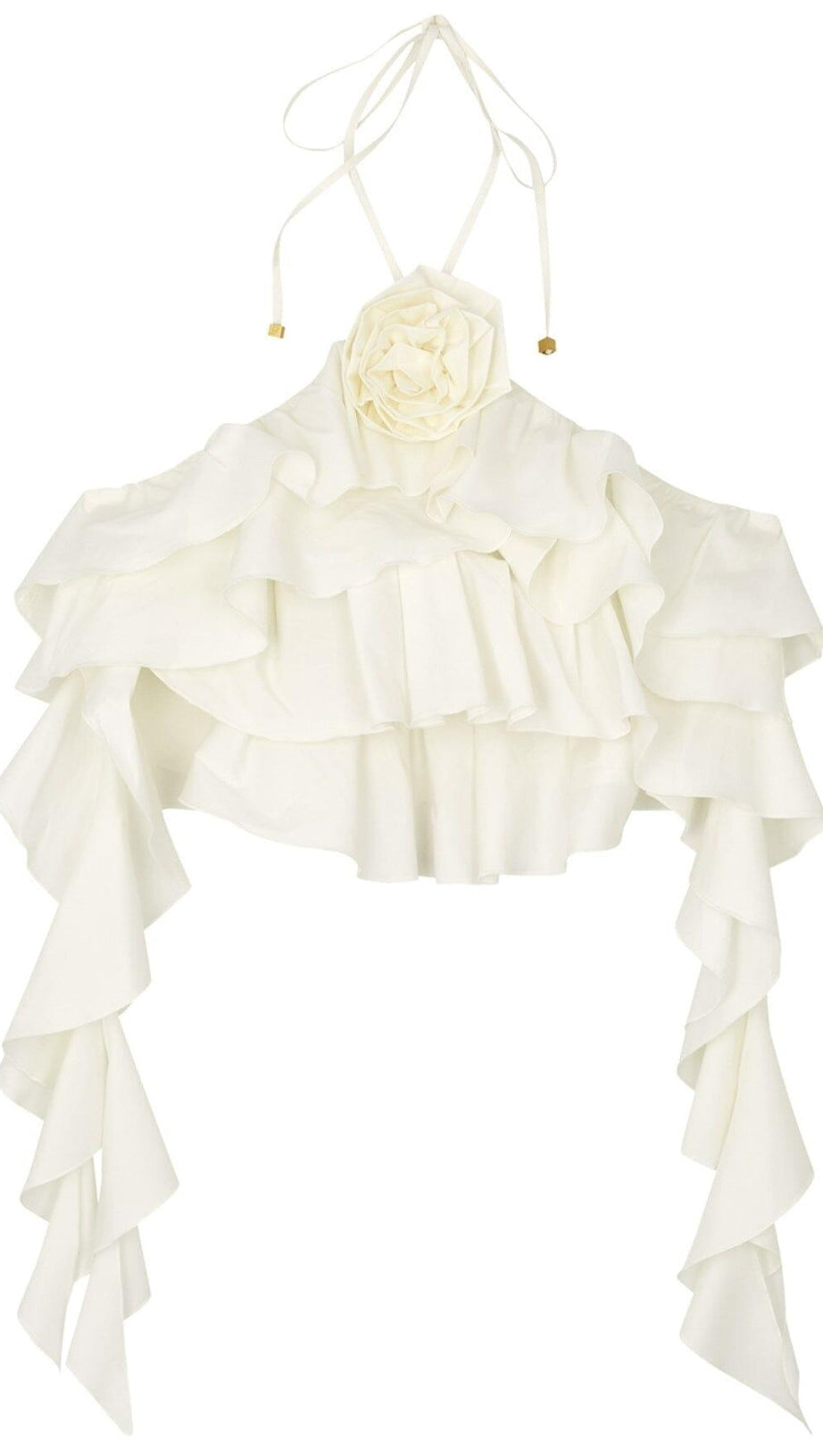 RUFFLE-DETAIL HALTER CROP TOP IN WHITE