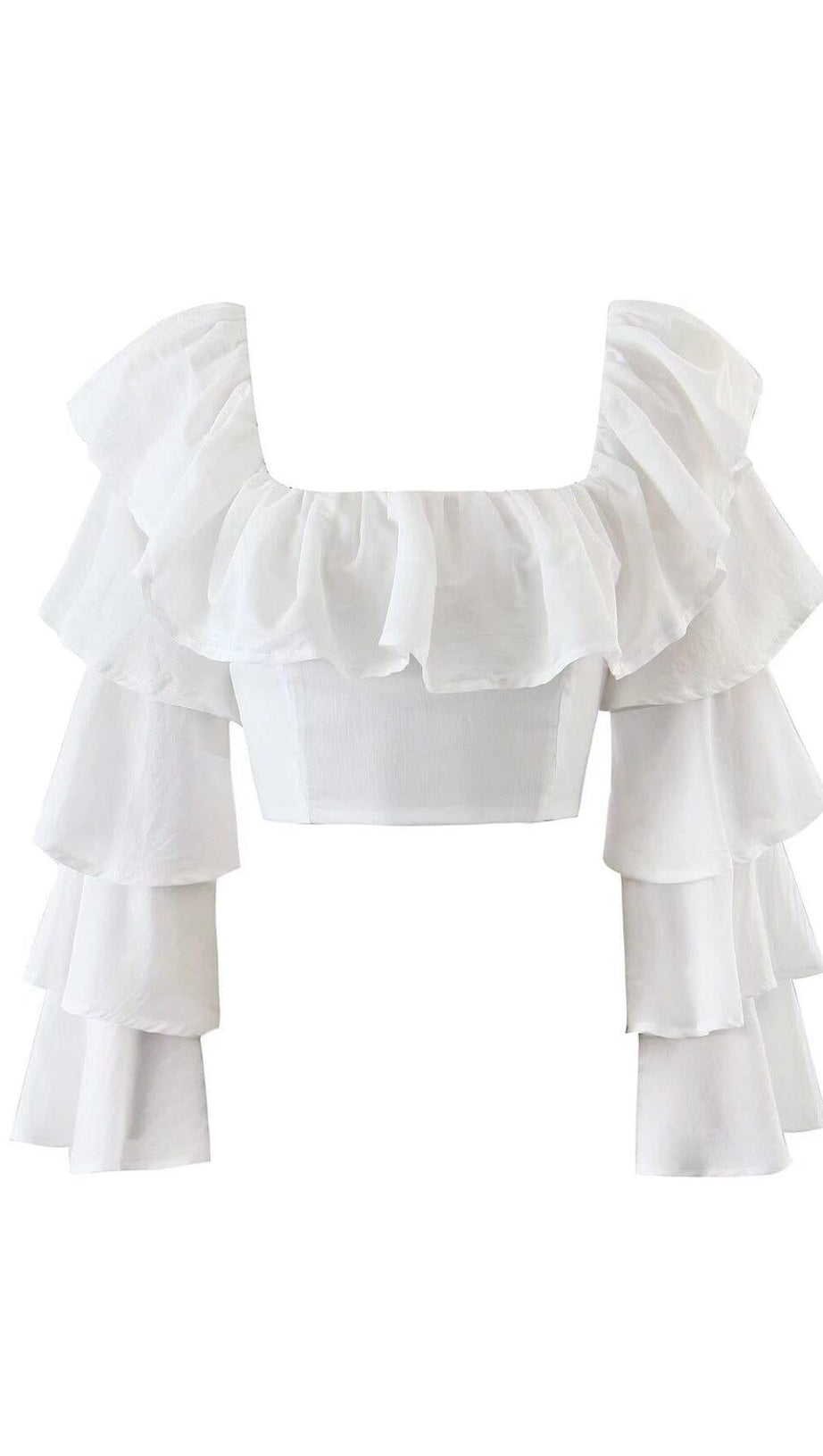 RUFFLE-TRIMMED CROP TOP