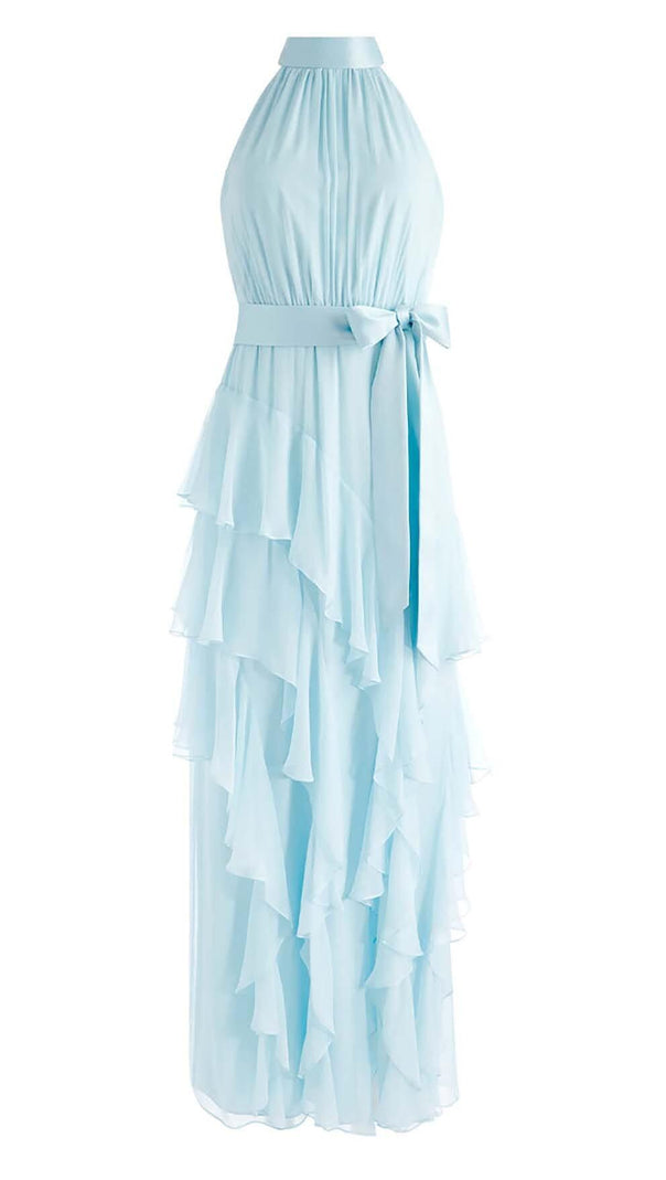 AIIZIE RUFFLED MESH MAXI DRESS IN CLEAR SKY - product image