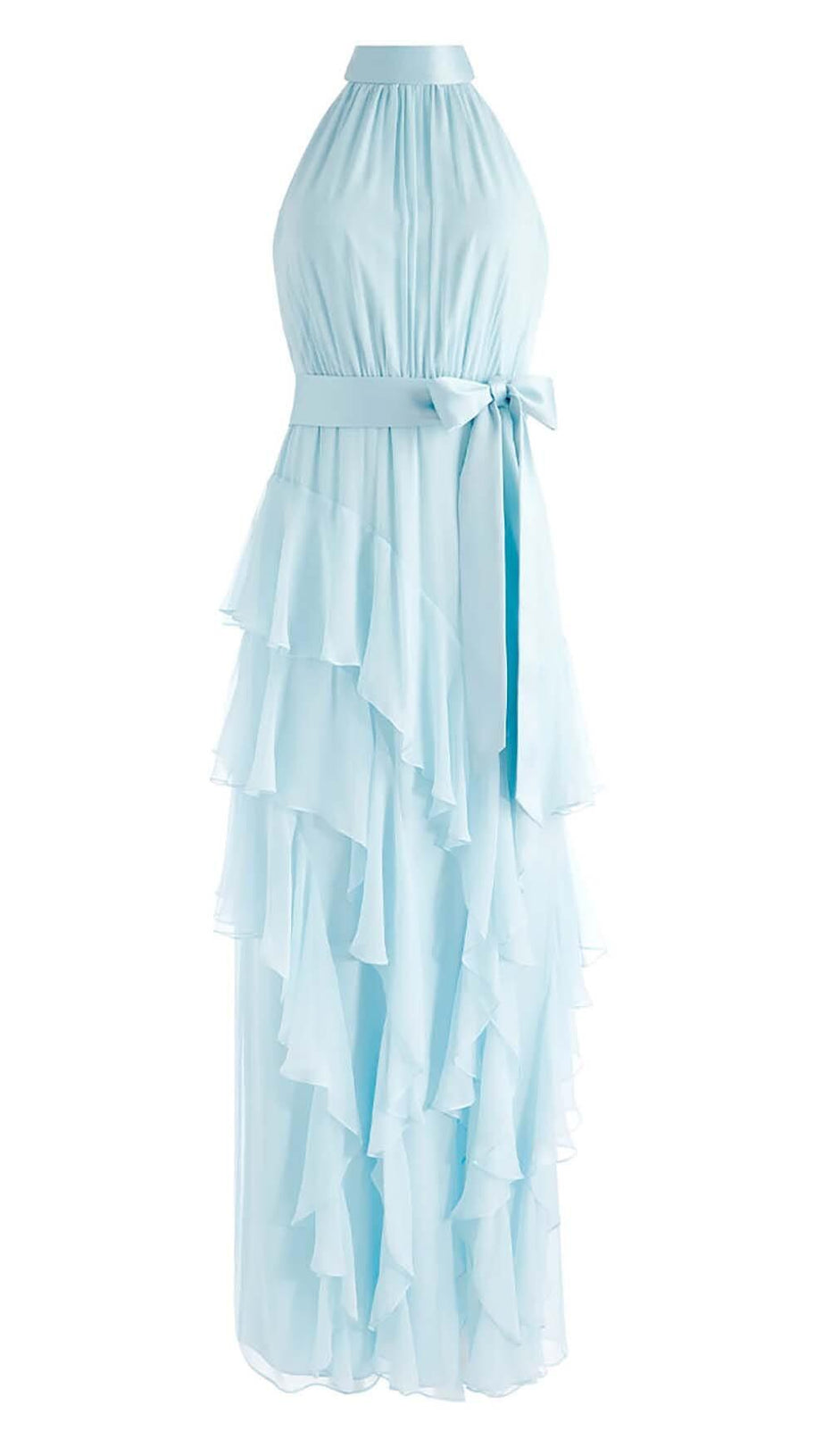 RUFFLED MESH MAXI DRESS IN CLEAR SKY