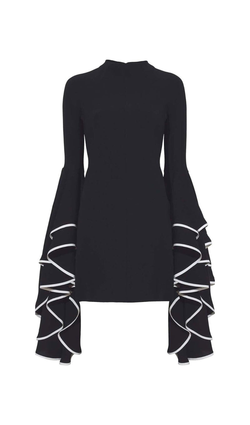 RUFFLED SLEEVE MINI DRESS IN BLACK