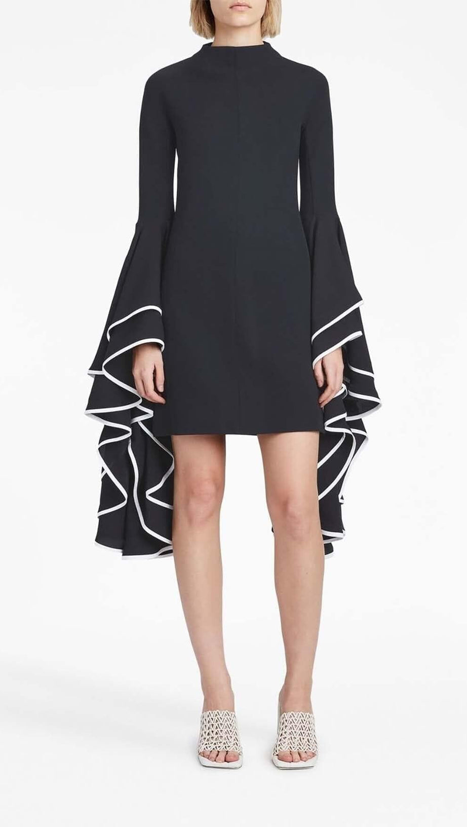 RUFFLED SLEEVE MINI DRESS IN BLACK