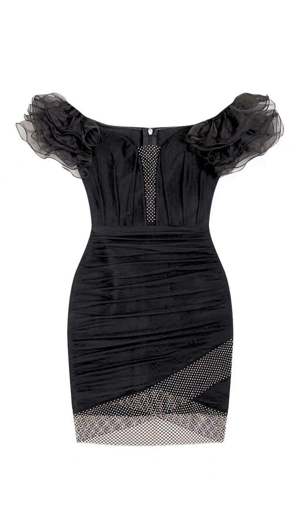 AIIZIE RUFFLES BANDAGE MINI DRESS IN BLACK - product image