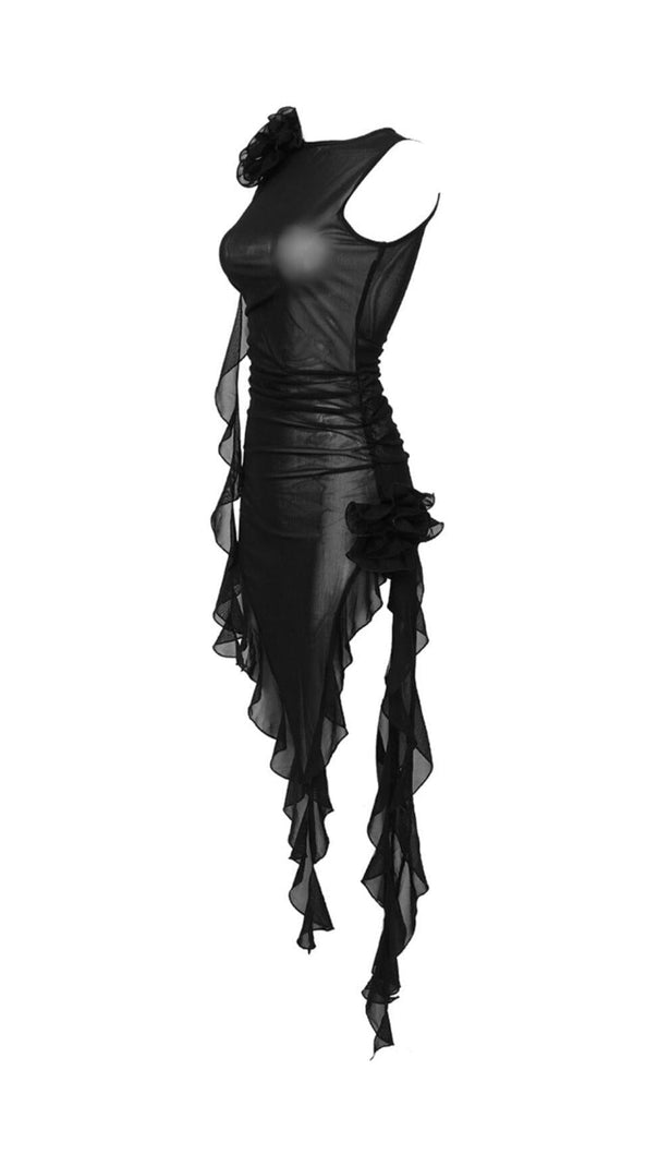 AIIZIE PERSPECTIVE RUFFLE MIDI DRESS IN BLACK - product image
