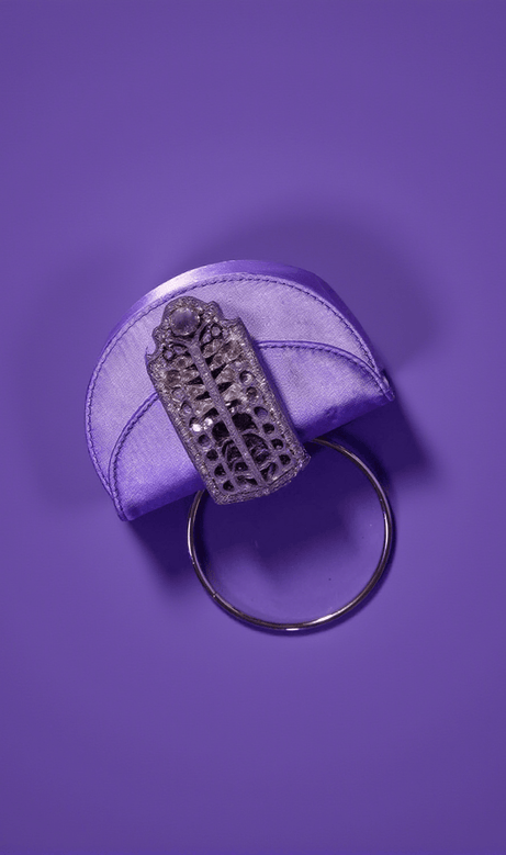 Dorothea Satin Crystal Clutch In Purple