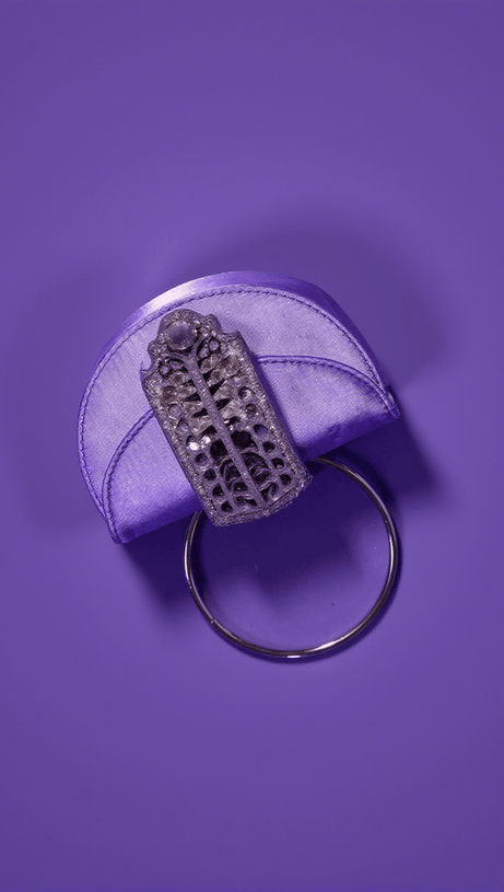 DOROTHEA SATIN CRYSTAL CLUTCH IN PURPLE