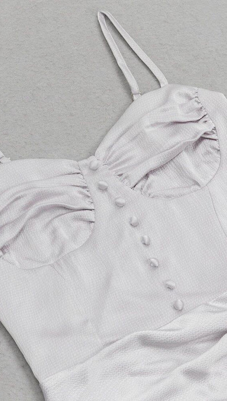 SATIN RUCHED DRESS IN GREY