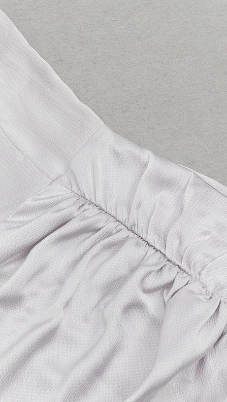 SATIN RUCHED DRESS IN GREY
