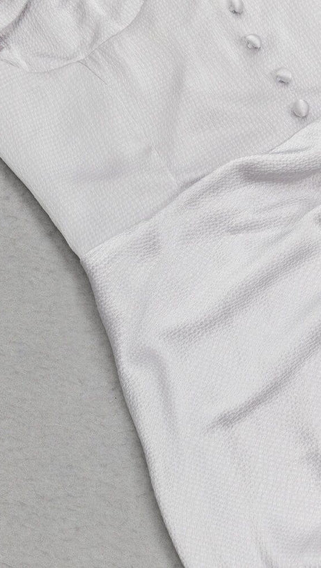 SATIN RUCHED DRESS IN GREY