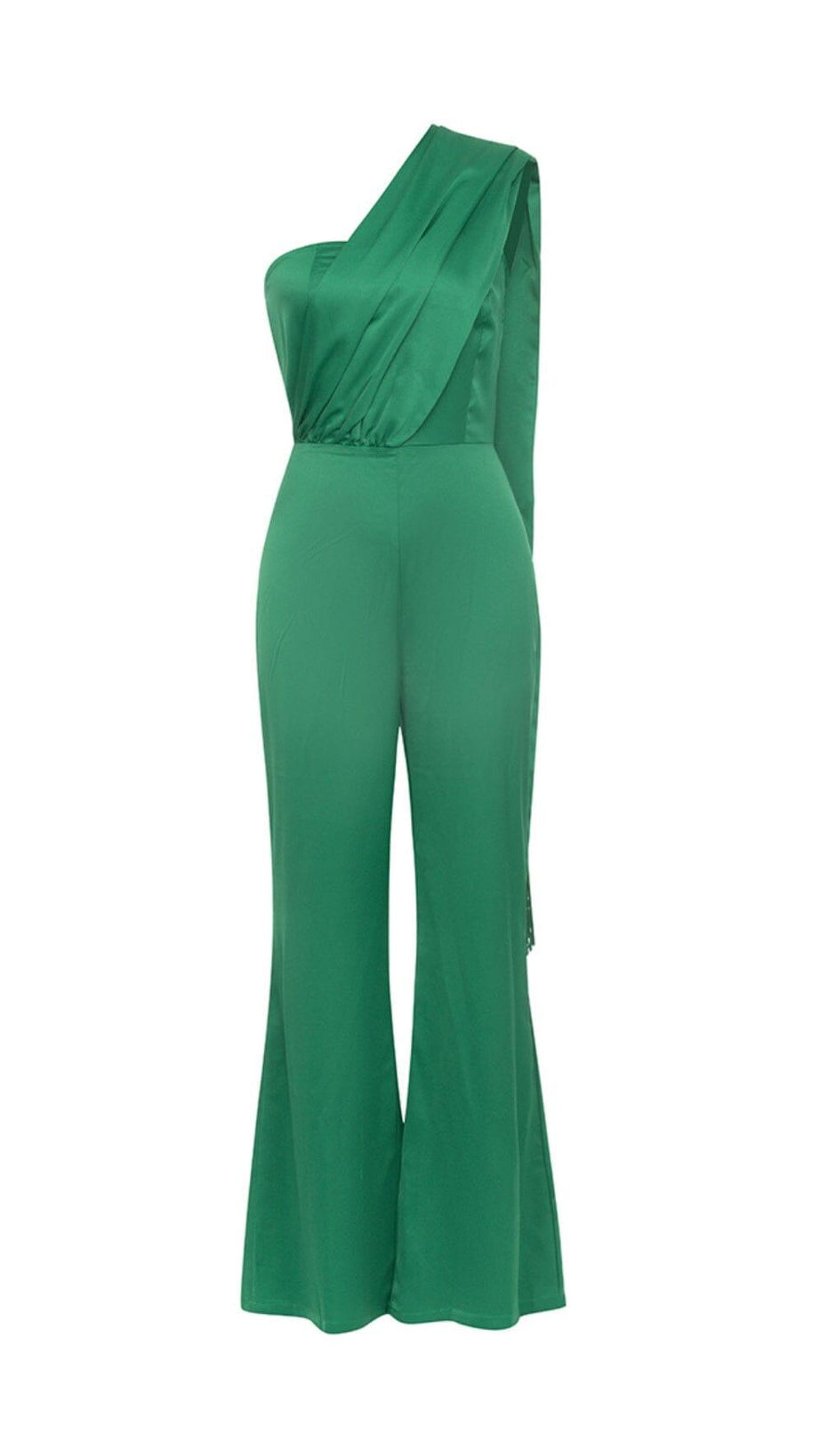 SATIN-TRÄGER-JUMPSUIT IN GRÜN