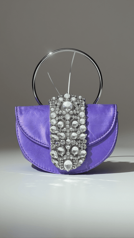 DOROTHEA SATIN CRYSTAL CLUTCH IN PURPLE