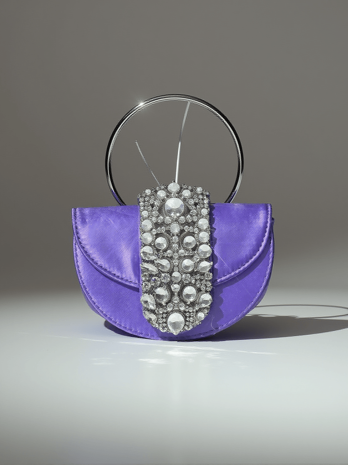 DOROTHEA SATIN CRYSTAL CLUTCH IN PURPLE