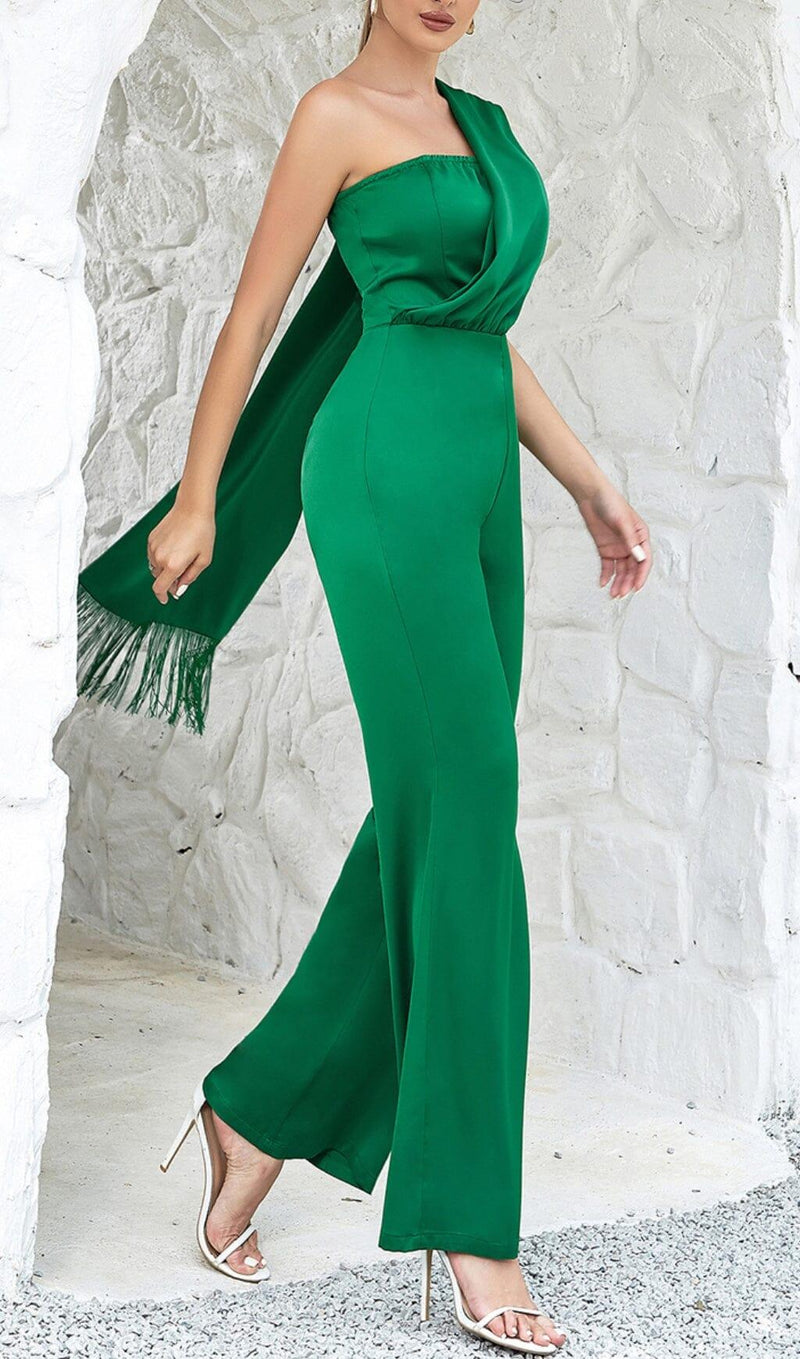 SATIN STRAP JUMPSUIT IN GREEN