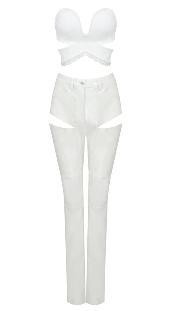 AIIZIE CUT OUT PU TWO-PIECE SUIT IN WHITE - product image