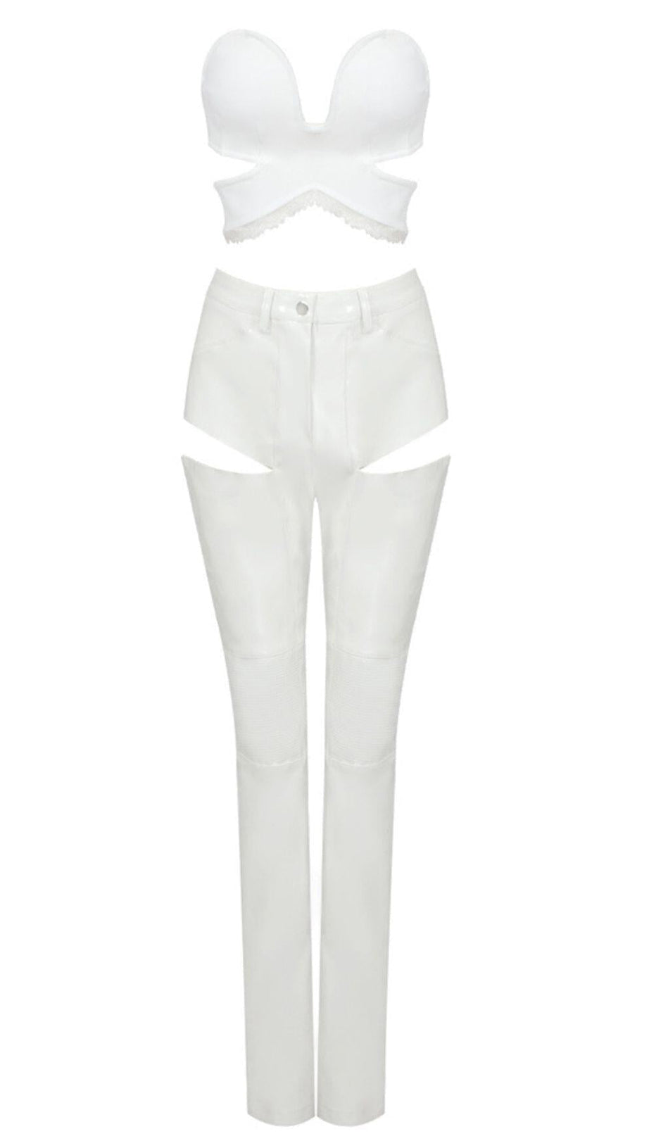CUT OUT PU TWO-PIECE SUIT IN WHITE